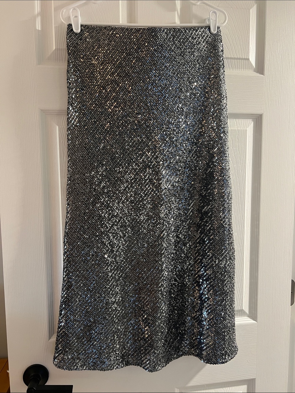 Ann Taylor Silver Sequin Midi Skirt